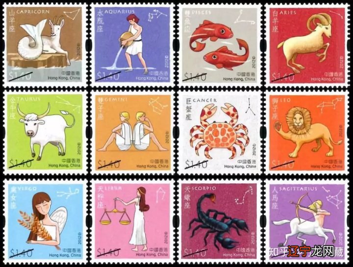 世界各地的十二星座邮票面值为加国内基本邮资永远邮票。