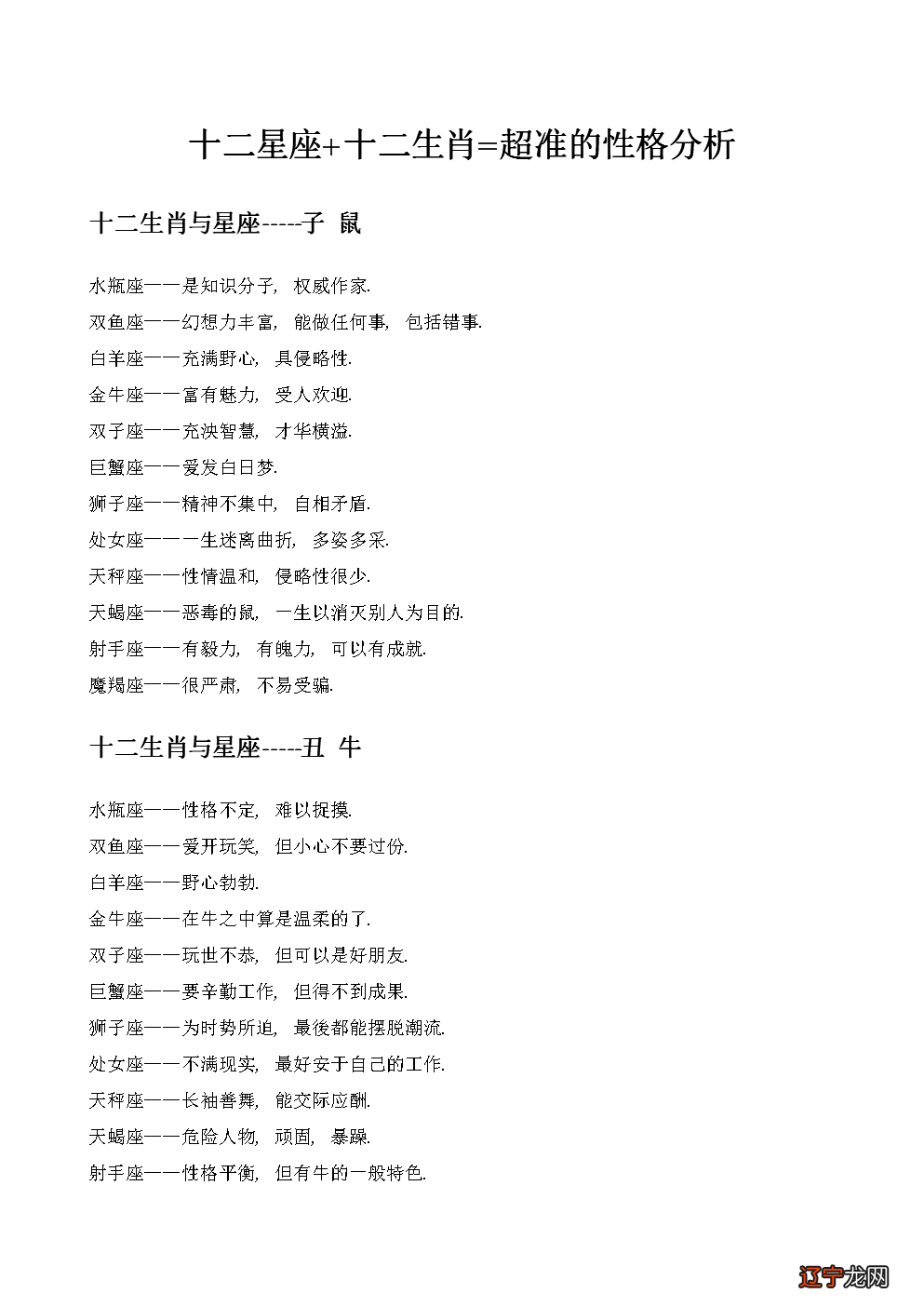 十二星座的属相是什么?十二生肖对应的十二属相生肖